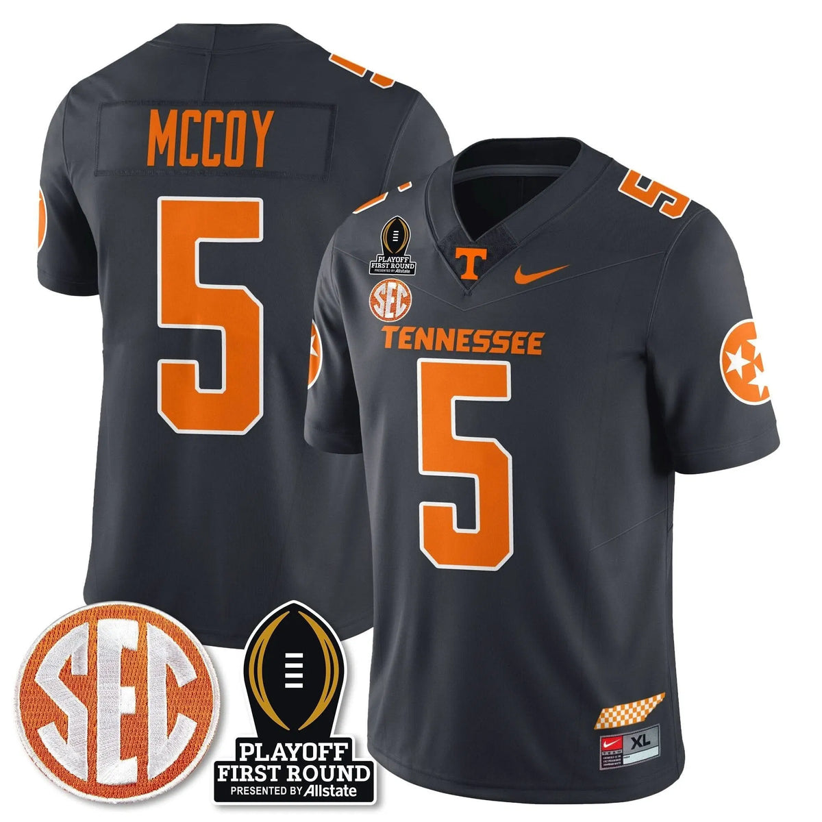 Personalized TV Football Jersey - Playoff First Round Patch - Bru McCoy / Smokey Grey Stitched