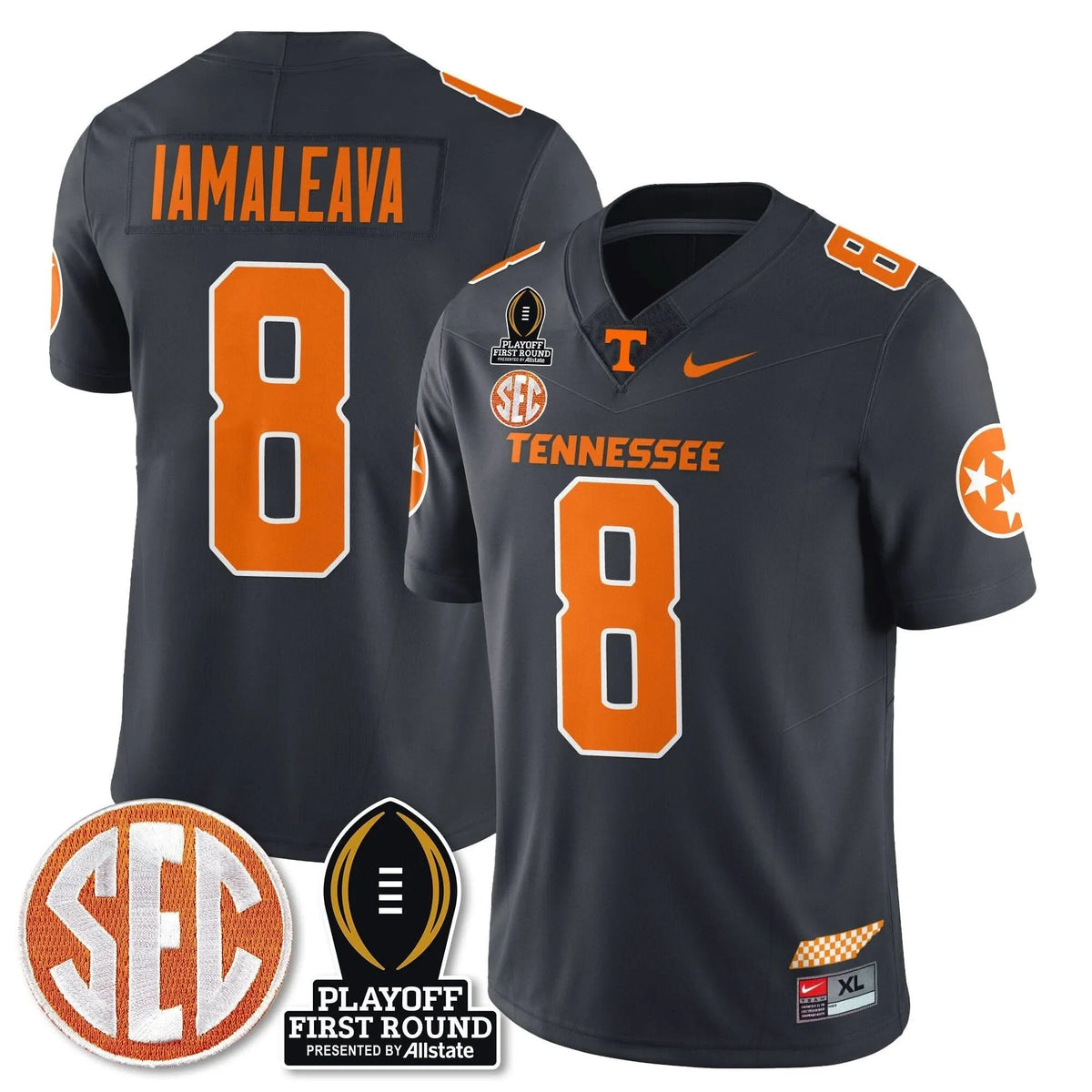 Personalized TV Football Jersey - Playoff First Round Patch - Nico Iamaleava / Smokey Grey Stitched