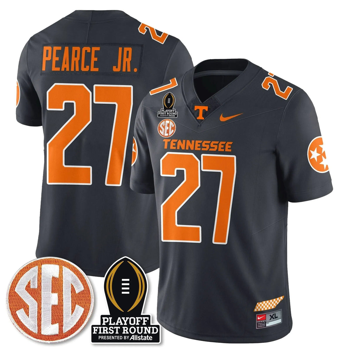 Personalized TV Football Jersey - Playoff First Round Patch - James Pearce Jr. / Smokey Grey Stitched