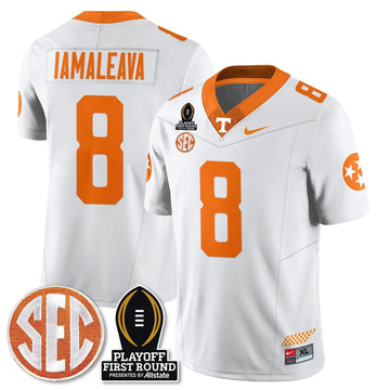 Personalized TV Football Jersey - Playoff First Round Patch - Nico Iamaleava / White Stitched