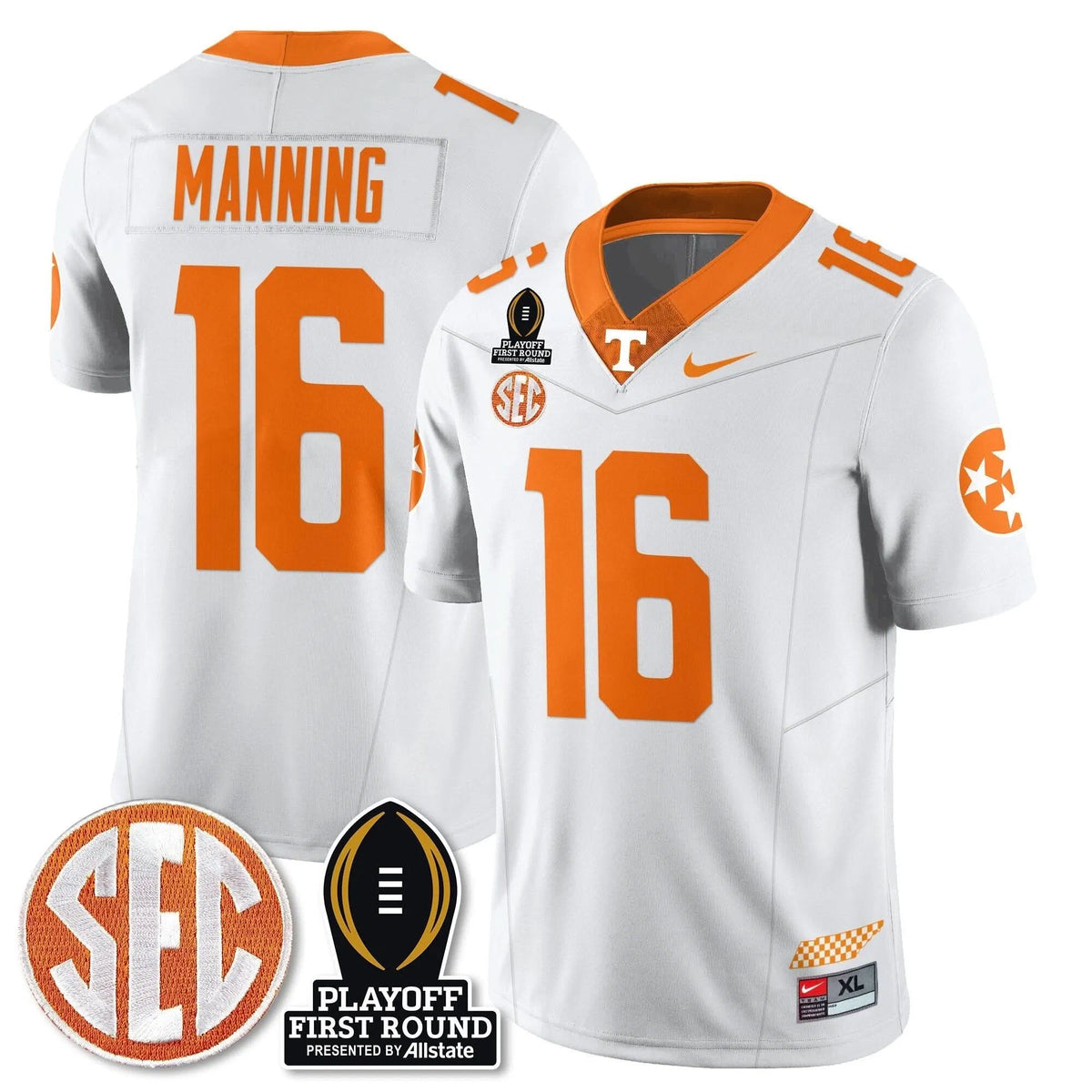 Personalized TV Football Jersey - Playoff First Round Patch - Peyton Manning / White Stitched