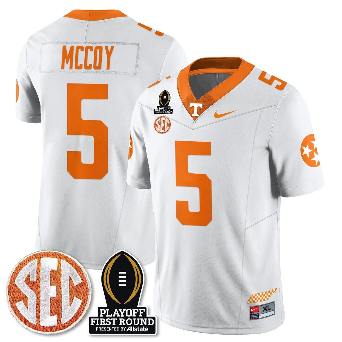 Personalized TV Football Jersey - Playoff First Round Patch - Bru McCoy / White Stitched