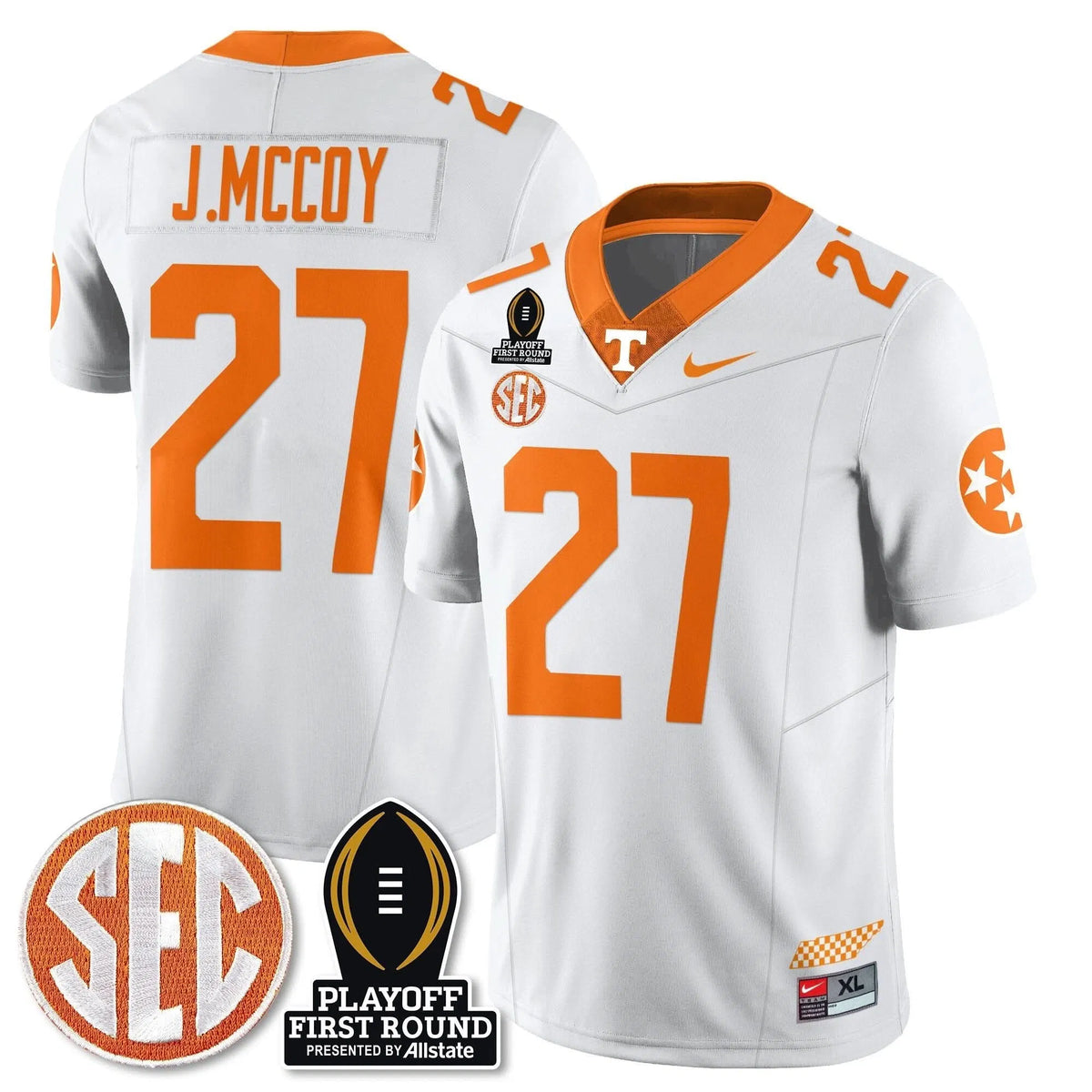 Personalized TV Football Jersey - Playoff First Round Patch - Jermod McCoy / White Stitched