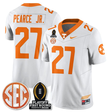 Personalized TV Football Jersey - Playoff First Round Patch - James Pearce Jr. / White Stitched