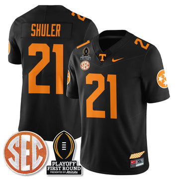 Personalized TV Football Jersey - Playoff First Round Patch - Navy Shuler / Black Stitched