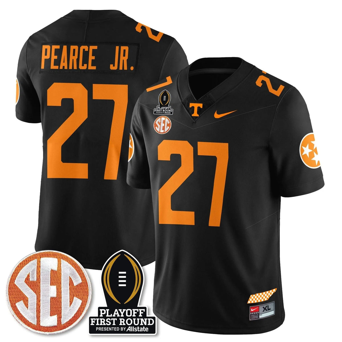 Personalized TV Football Jersey - Playoff First Round Patch - James Pearce Jr. / Black Stitched