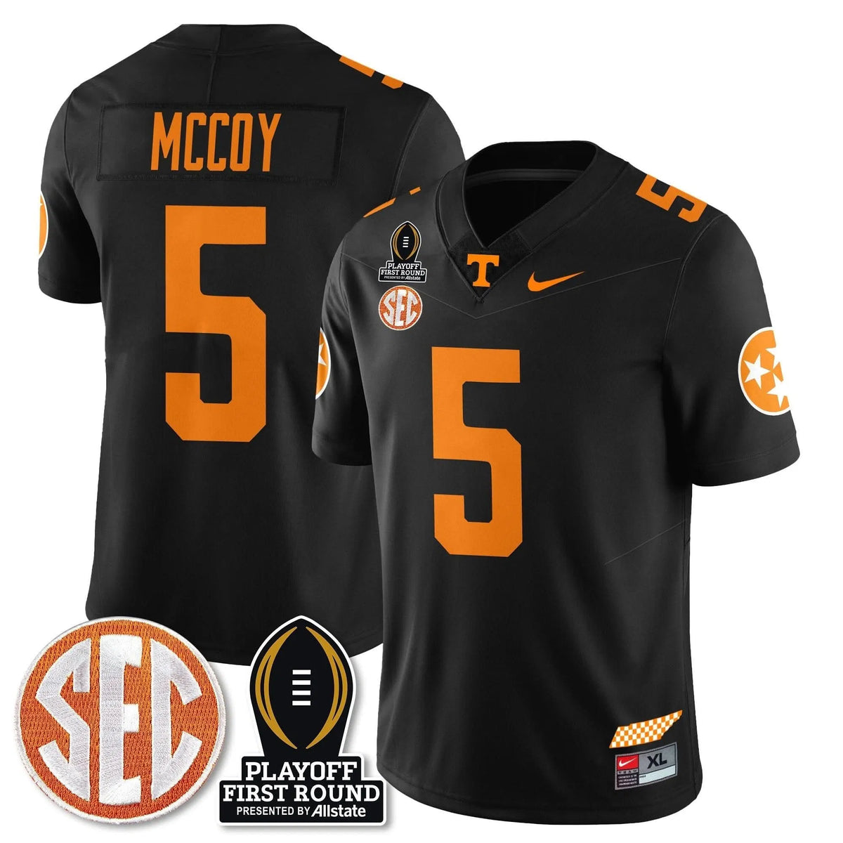 Personalized TV Football Jersey - Playoff First Round Patch - Bru McCoy / Black Stitched