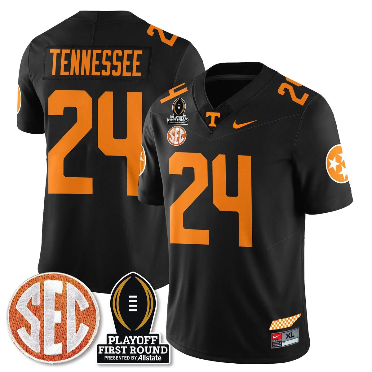 Personalized TV Football Jersey - Playoff First Round Patch - Tennessee / Black Stitched