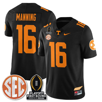 Personalized TV Football Jersey - Playoff First Round Patch - Peyton Manning / Black Stitched