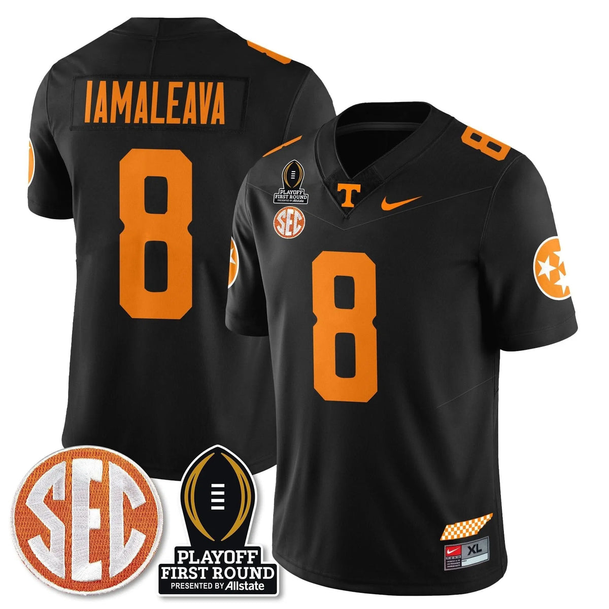 Personalized TV Football Jersey - Playoff First Round Patch - Nico Iamaleava / Black Stitched
