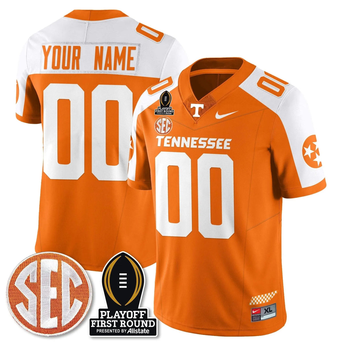 Personalized Custom TV Football Jersey - Playoff First Round Patch - Orange Alternate Stitched