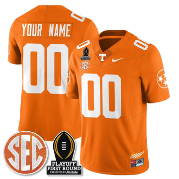 Personalized Custom TV Football Jersey - Playoff First Round Patch - Orange Stitched
