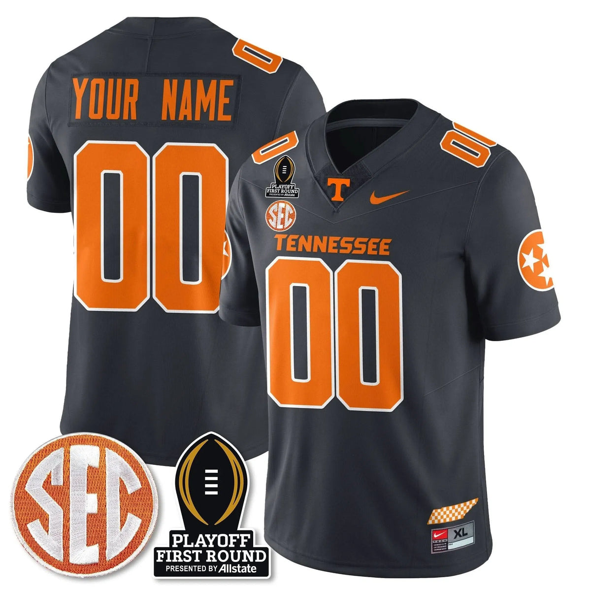 Personalized Custom TV Football Jersey - Playoff First Round Patch - Smokey Grey Stitched