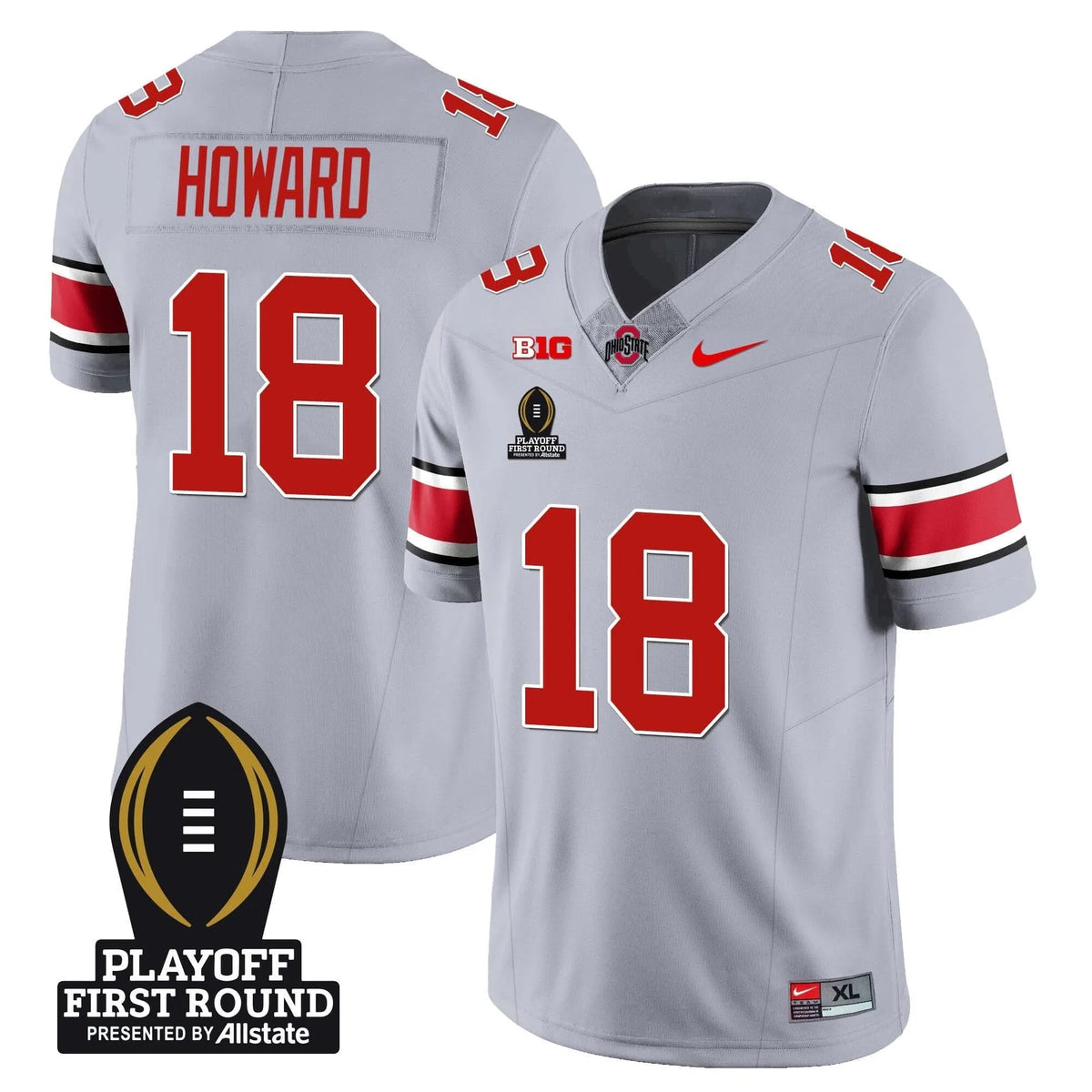 Personalized OSB Football - Playoff First Round Patch - Will Howard - 18 / Gray Stitched