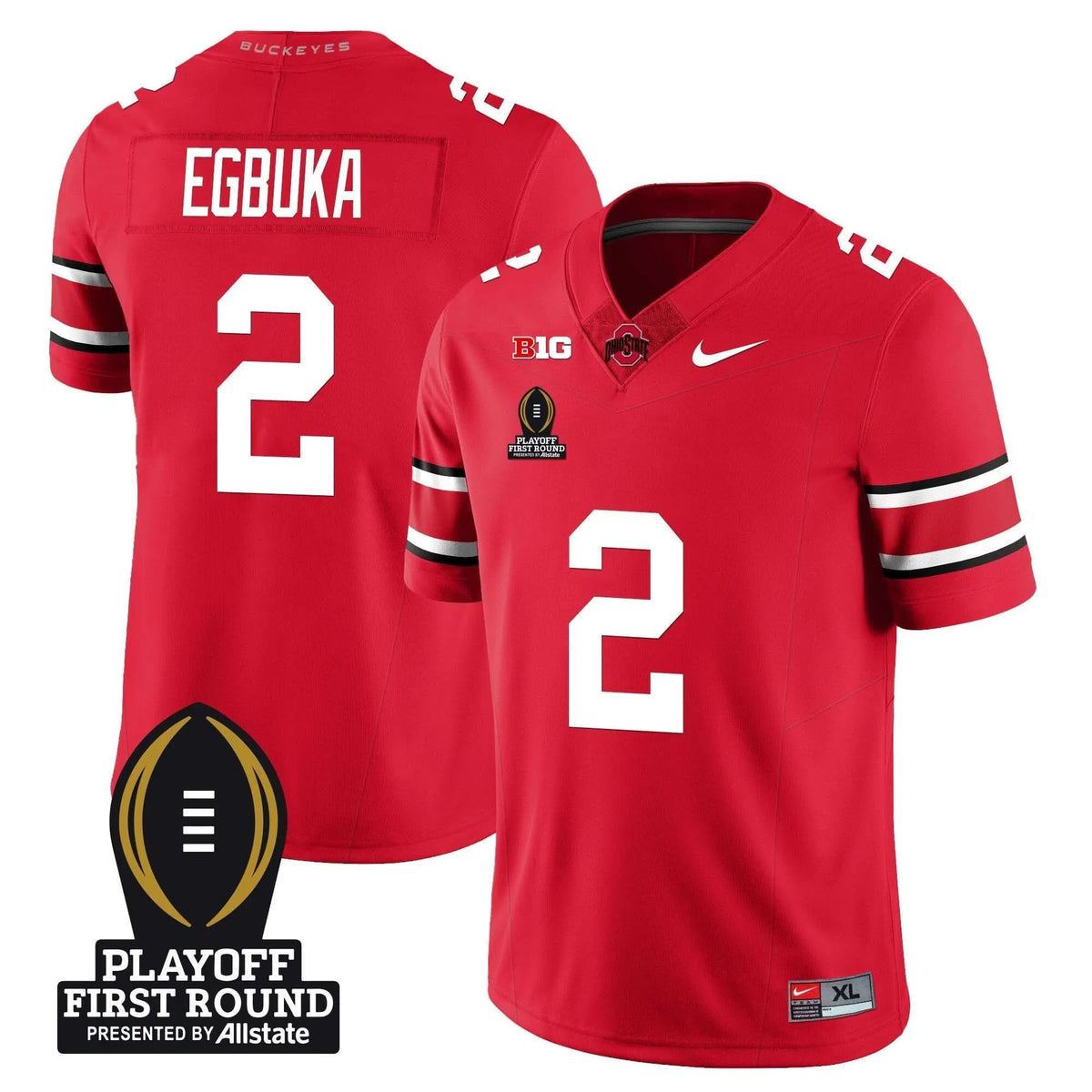 Personalized OSB Football - Playoff First Round Patch - Emeka Egbuka - 2 / Scarlet Stitched