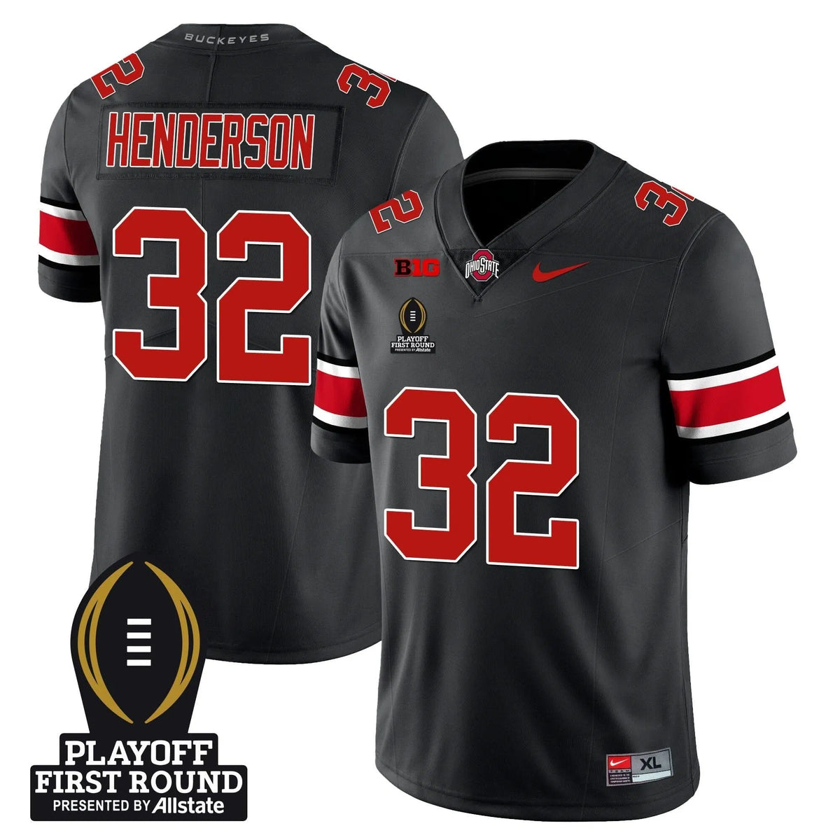 Personalized OSB Football - Playoff First Round Patch - TreVeyon Henderson - 32 / Black Stitched
