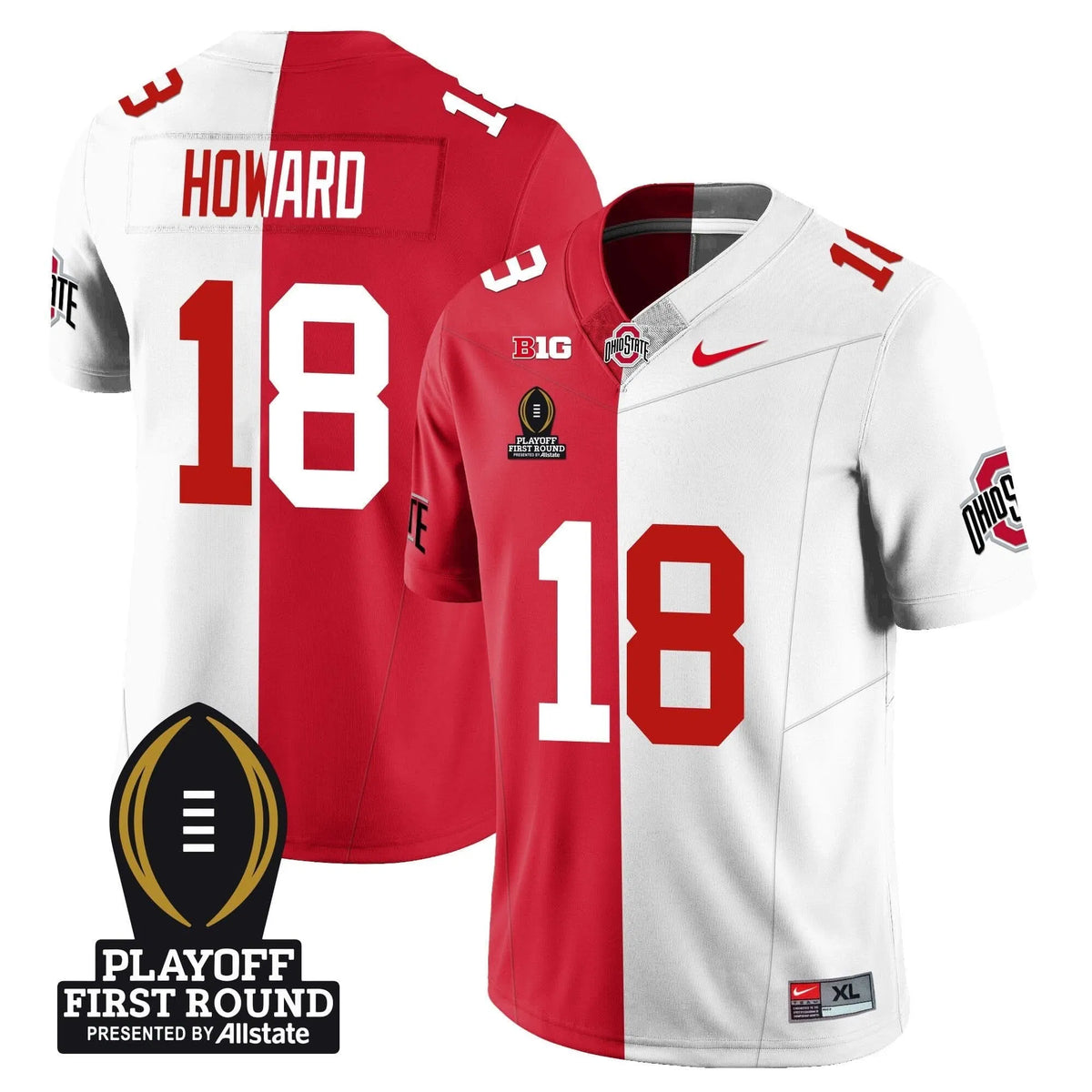 Personalized OSB Football - Playoff First Round Patch - Will Howard - 18 / Split Stitched