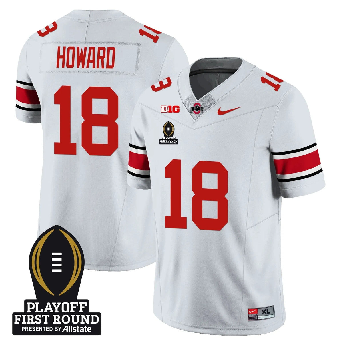 Personalized OSB Football - Playoff First Round Patch - Will Howard - 18 / White Stitched