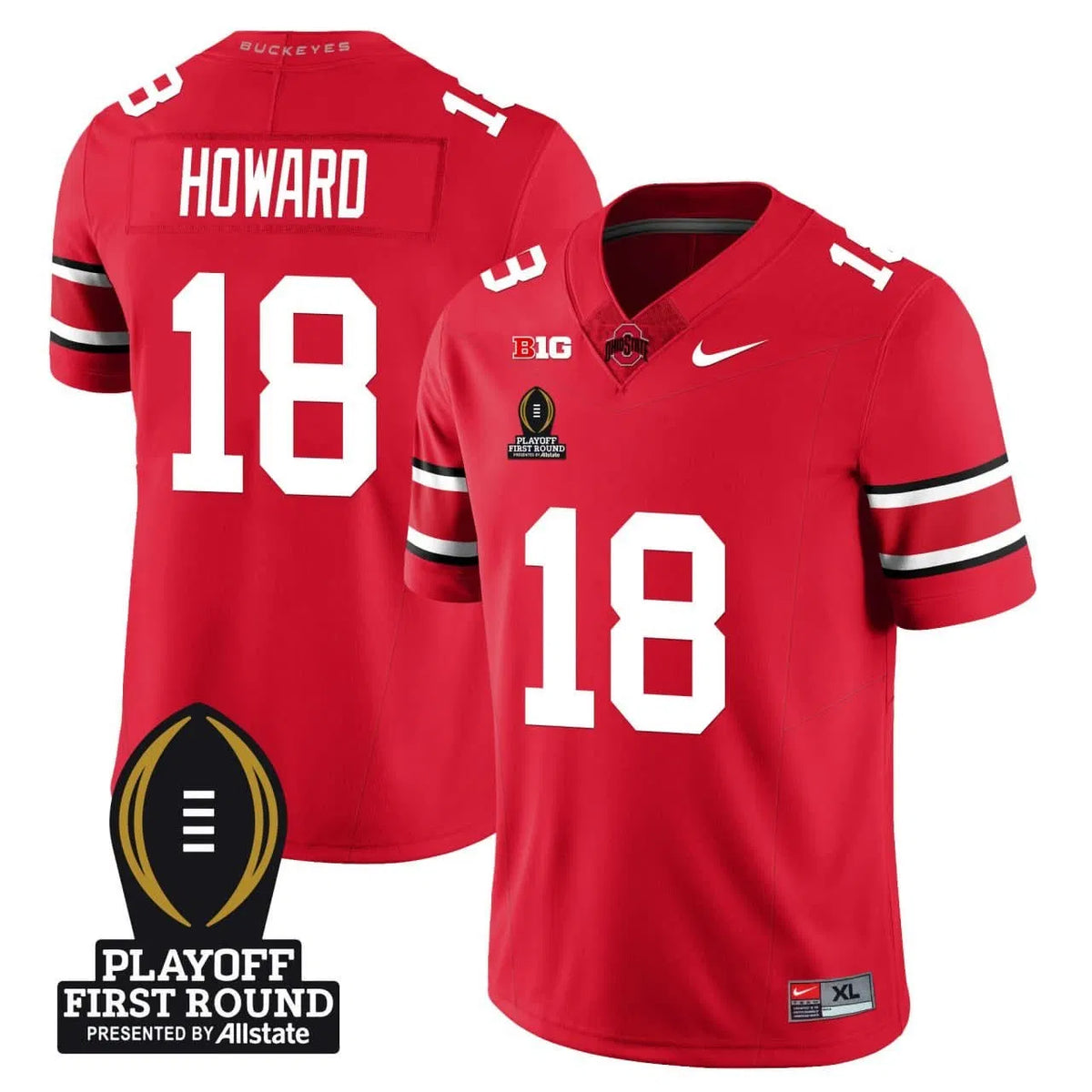 Personalized OSB Football - Playoff First Round Patch - Will Howard - 18 / Scarlet Stitched