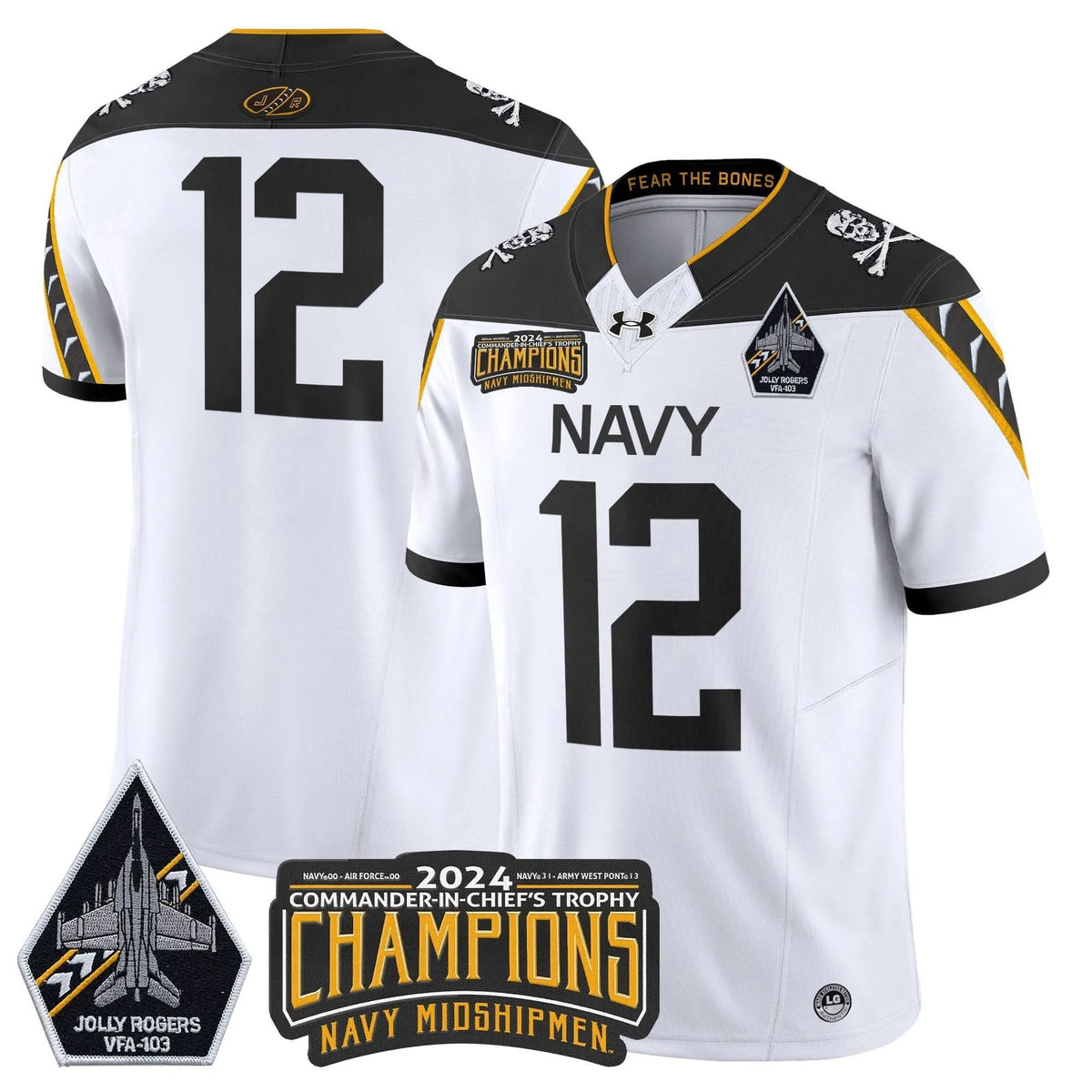 Personalized NM 2026 Commander-In-Chief's Trophy Champions Patch Vapor Limited Jersey - White / 12th Man Stitched