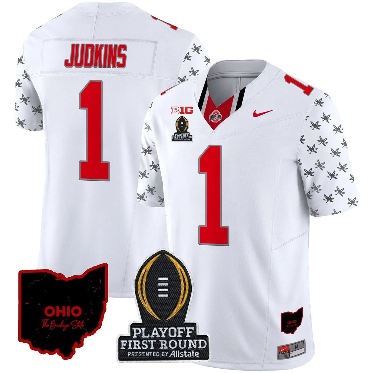 Personalized OSB 2026 Playoff First Round Patch Vapor Limited Jersey - White Limited / Quinshon Judkins Stitched