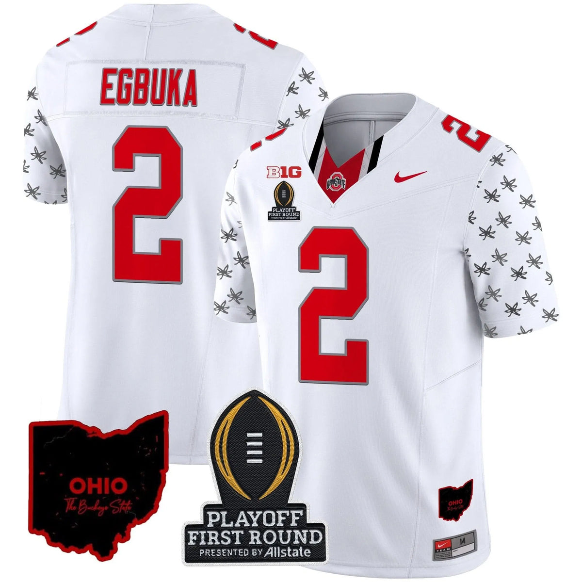 Personalized OSB 2026 Playoff First Round Patch Vapor Limited Jersey - White Limited / Emeka Egbuka Stitched