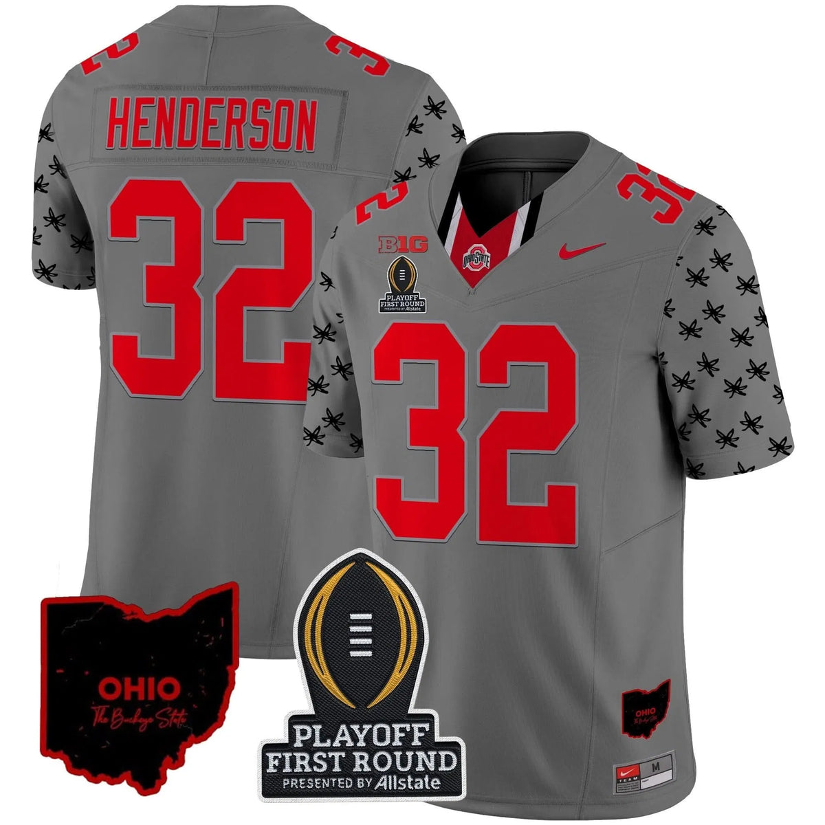 Personalized OSB 2026 Playoff First Round Patch Vapor Limited Jersey - Gray / TreVeyon Henderson Stitched