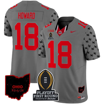 Personalized OSB 2026 Playoff First Round Patch Vapor Limited Jersey - Gray / Will Howard Stitched