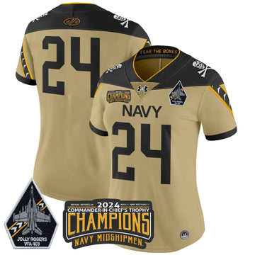 Personalized Women's NM 2026 Commander-In-Chief's Trophy Champions Patch Vapor Limited Jersey - Stitched - Gold / #24 Midshipmen Stitched