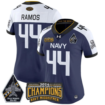 Personalized Women's NM 2026 Commander-In-Chief's Trophy Champions Patch Vapor Limited Jersey - Stitched - Navy Alternate / Colin Ramos Stitched