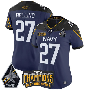 Personalized Women's NM 2026 Commander-In-Chief's Trophy Champions Patch Vapor Limited Jersey - Stitched - Navy / Joe Bellino Stitched