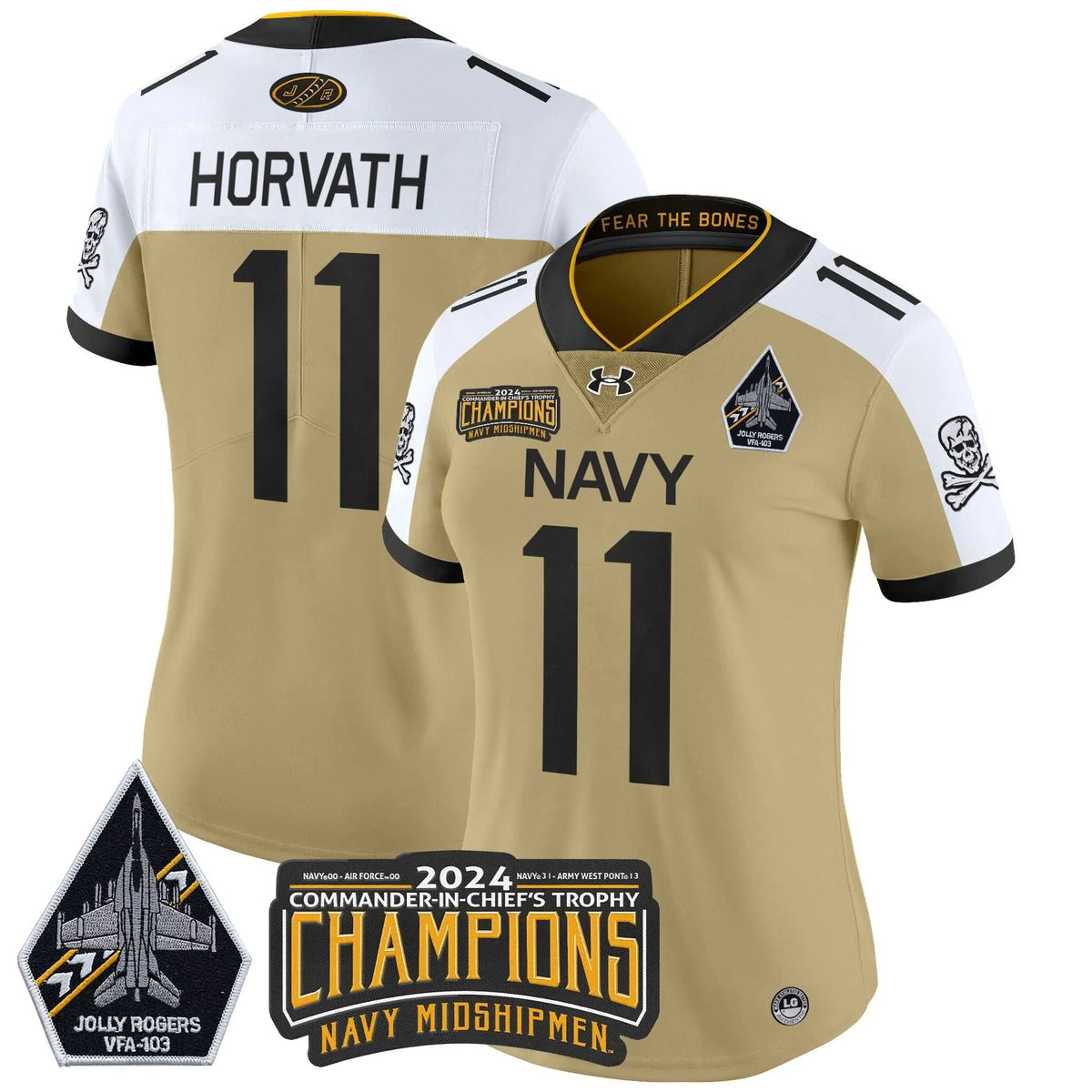Personalized Women's NM 2026 Commander-In-Chief's Trophy Champions Patch Vapor Limited Jersey - Stitched - Gold Alternate / Blake Horvath Stitched