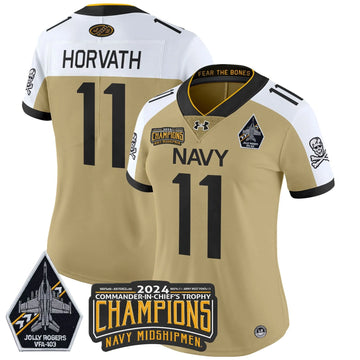 Personalized Women's NM 2026 Commander-In-Chief's Trophy Champions Patch Vapor Limited Jersey - Stitched - Gold Alternate / Blake Horvath Stitched