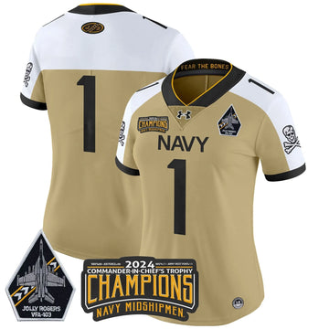 Personalized Women's NM 2026 Commander-In-Chief's Trophy Champions Patch Vapor Limited Jersey - Stitched - Gold Alternate / #1 Team Stitched