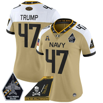 Personalized Women's NM 2026 Jolly Rogers Patch Vapor Limited Jersey - Stitched - Gold Alternate / Trump Stitched