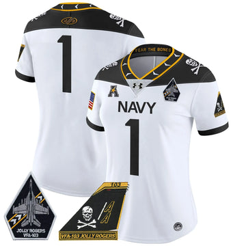 Personalized Women's NM 2026 Jolly Rogers Patch Vapor Limited Jersey - Stitched - White / #1 Team Stitched