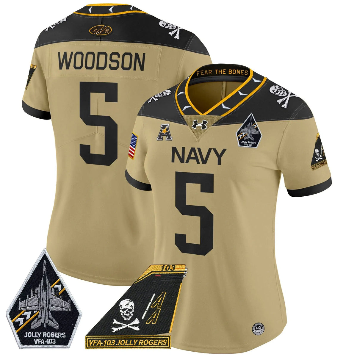 Personalized Women's NM 2026 Jolly Rogers Patch Vapor Limited Jersey - Stitched - Gold / Braxton Woodson Stitched