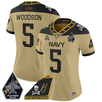 Personalized Women's NM 2026 Jolly Rogers Patch Vapor Limited Jersey - Stitched - Gold / Braxton Woodson Stitched
