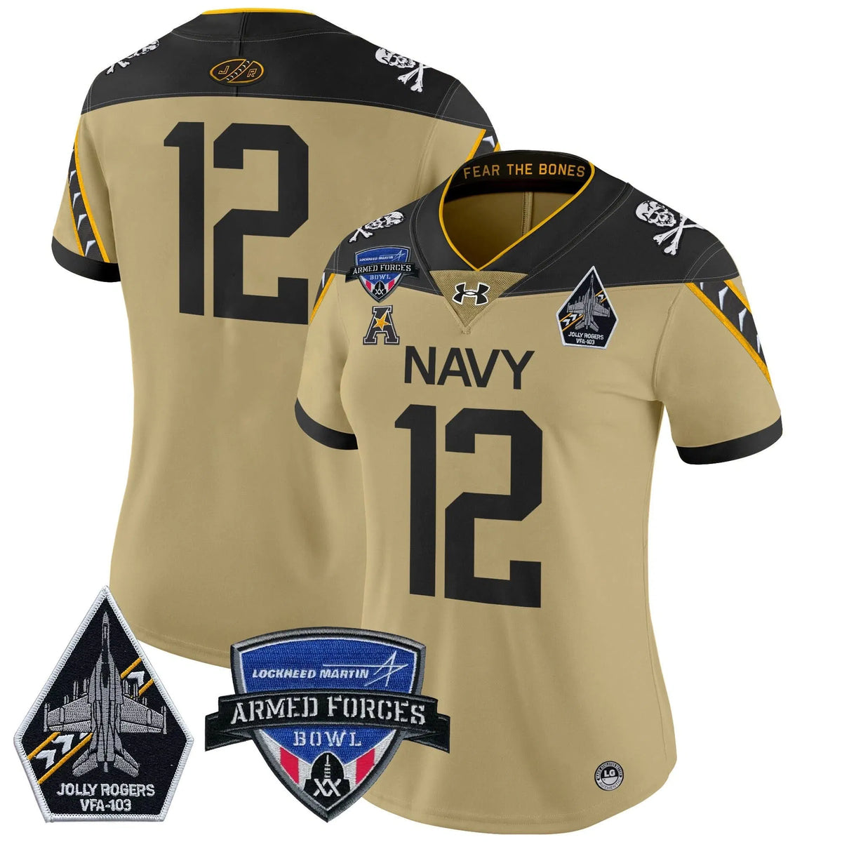 Personalized Women's NM 2026 Armed Forces Bowl Patch Vapor Limited Jersey - Stitched - Gold / 12th Man Stitched