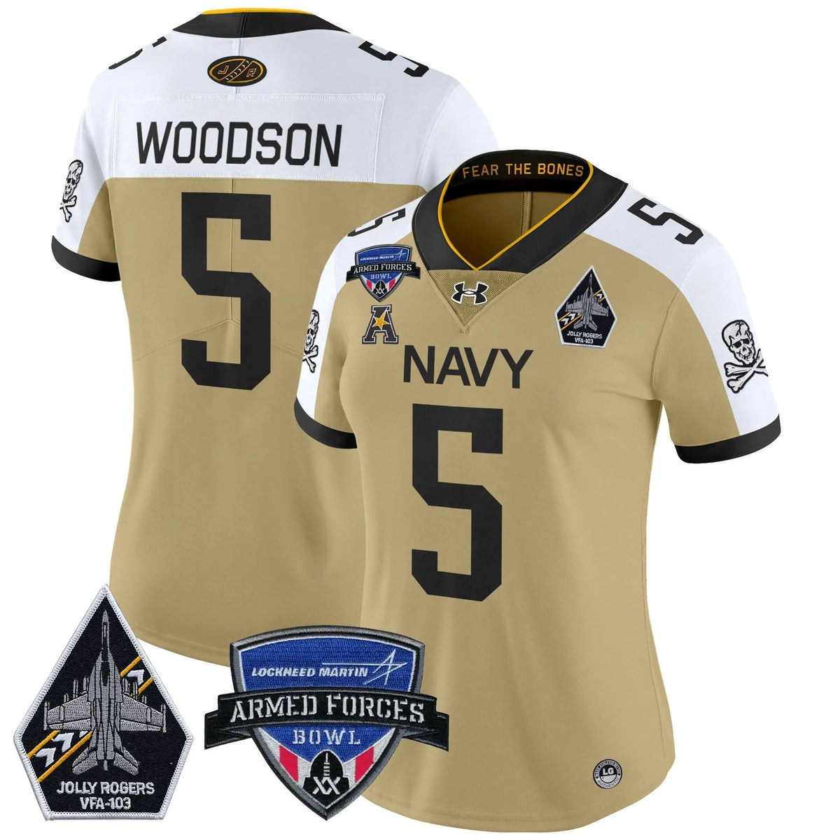 Personalized Women's NM 2026 Armed Forces Bowl Patch Vapor Limited Jersey - Stitched - Gold Alternate / Braxton Woodson Stitched