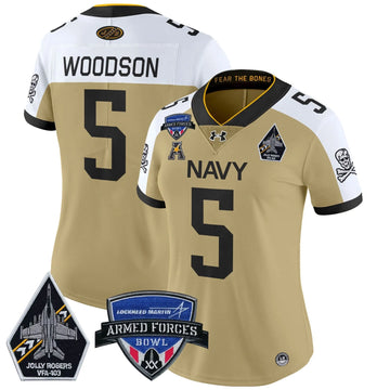 Personalized Women's NM 2026 Armed Forces Bowl Patch Vapor Limited Jersey - Stitched - Gold Alternate / Braxton Woodson Stitched