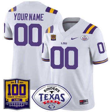 Personalized LSU 100 Years of Tiger Stadium & Texas Bowl Patch Vapor Limited Custom Jersey - White Stitched