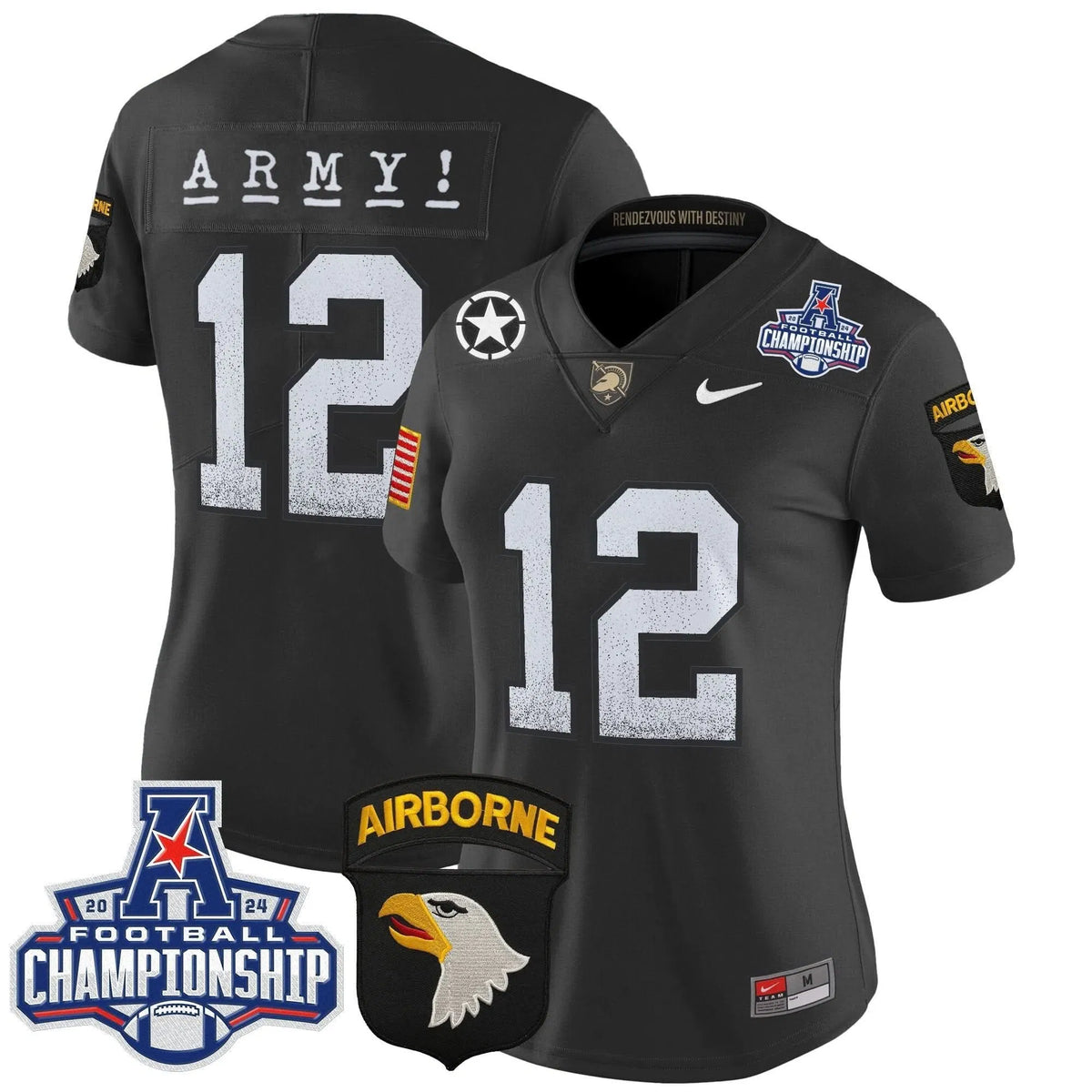Personalized Women's ABK 2026 AAC Championship Patch Vapor Limited Jersey - Stitched - Black / #12th Man Stitched
