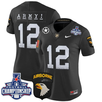 Personalized Women's ABK 2026 AAC Championship Patch Vapor Limited Jersey - Stitched - Black / #12th Man Stitched