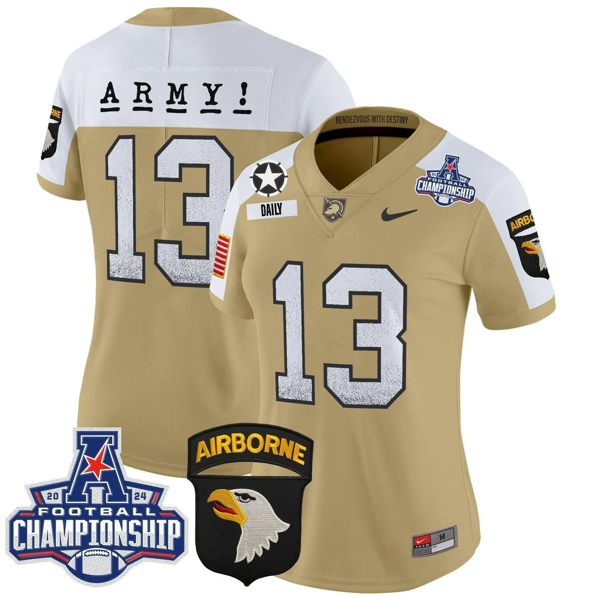 Personalized Women's ABK 2026 AAC Championship Patch Vapor Limited Jersey - Stitched - Tan Alternate / Bryson Daily Stitched