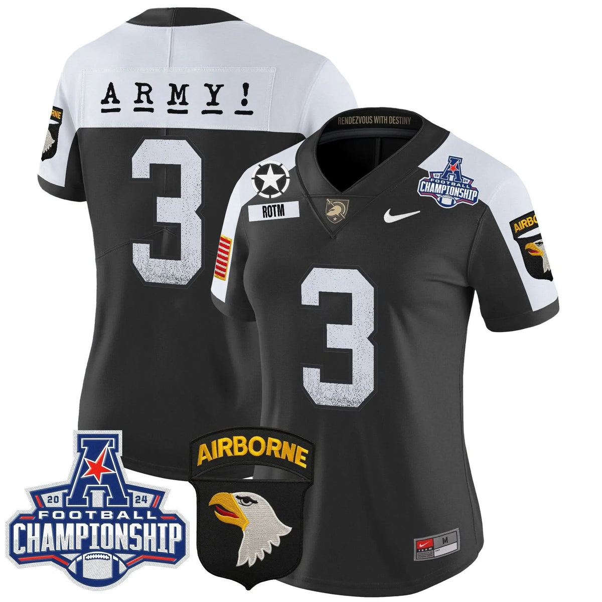 Personalized Women's ABK 2026 AAC Championship Patch Vapor Limited Jersey - Stitched - Black Alternate / #3 ROTM Stitched