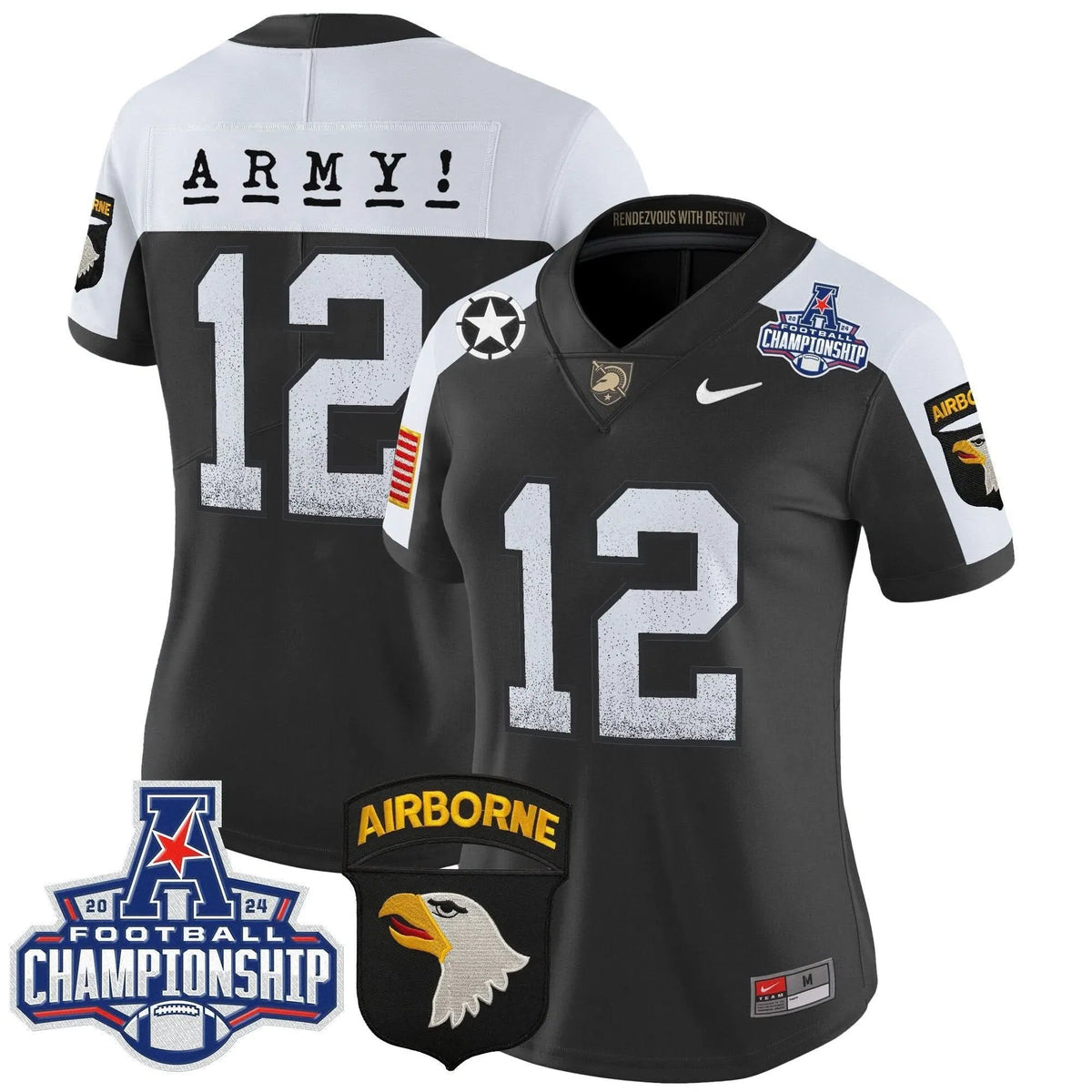 Personalized Women's ABK 2026 AAC Championship Patch Vapor Limited Jersey - Stitched - Black Alternate / #12th Man Stitched