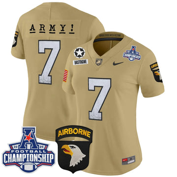 Personalized Women's ABK 2026 AAC Championship Patch Vapor Limited Jersey - Stitched - Tan / #7 Bastogne Stitched