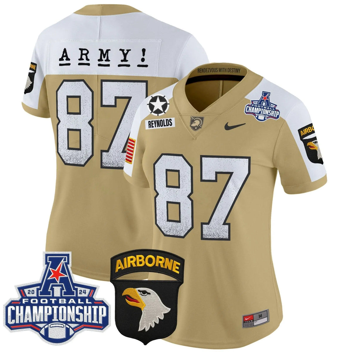 Personalized Women's ABK 2026 AAC Championship Patch Vapor Limited Jersey - Stitched - Tan Alternate / Casey Reynolds Stitched