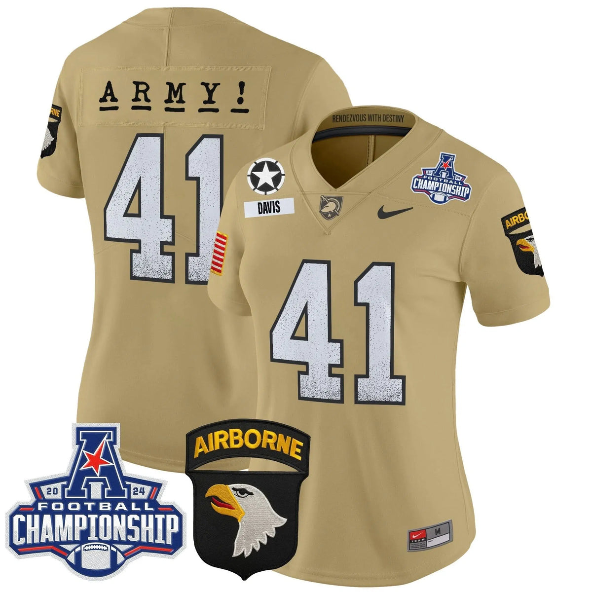 Personalized Women's ABK 2026 AAC Championship Patch Vapor Limited Jersey - Stitched - Tan / Glenn Davis Stitched